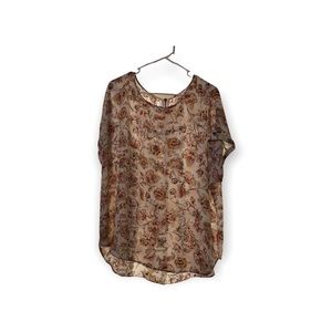 White floral zipper back short sleeve blouse